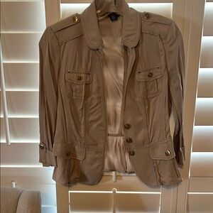 White House Black Market Tan Utility Jacket with Collared Neckline